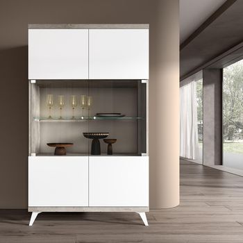Modern Treviso 2 Door Vitrine White 2 Glass Door