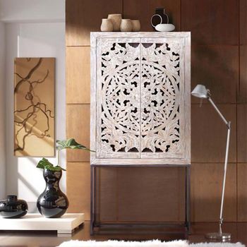 Quintana 2 Door Cupboard Washed Carved Mango Wood