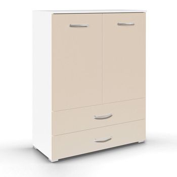 Aditio 2 Door Cupboard 2 Bottom Drawer Alpine White and Champagne
