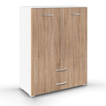 Aditio 2 Door Cupboard 2 Bottom Drawer Alpine White and Sonoma Oak