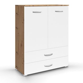 Aditio 2 Door Cupboard 2 Bottom Drawer Artisan Oak and Alpine White