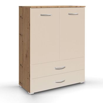 Aditio 2 Door Cupboard 2 Bottom Drawer Artisan Oak and Champagne