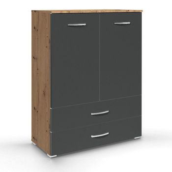 Aditio 2 Door Cupboard 2 Bottom Drawer Artisan Oak and Metallic Dark Grey