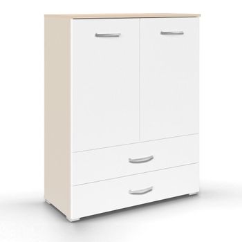 Aditio 2 Door Cupboard 2 Bottom Drawer Champagne and Alpine White