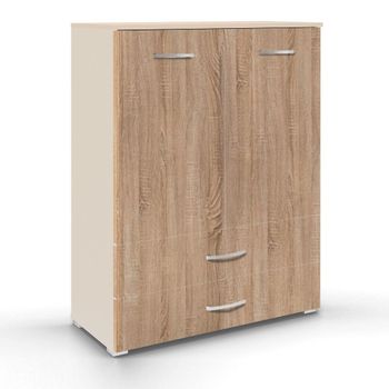 Aditio 2 Door Cupboard 2 Bottom Drawer Champagne and Sonoma Oak