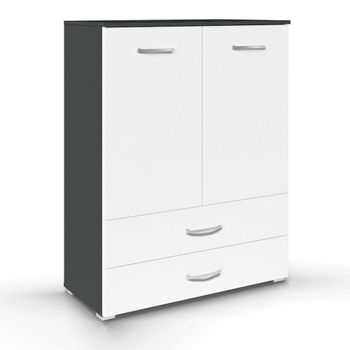 Aditio 2 Door Cupboard 2 Bottom Drawer Metallic Dark Grey and Alpine White