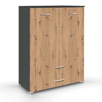 Aditio 2 Door Cupboard 2 Bottom Drawer Metallic Dark Grey and Artisan Oak