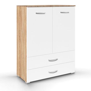Aditio 2 Door Cupboard 2 Bottom Drawer Sonoma Oak and Alpine White