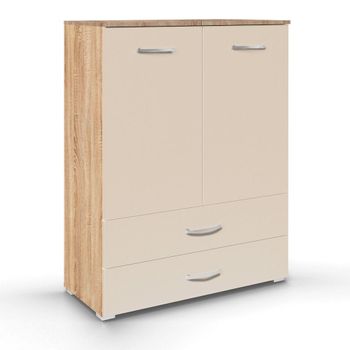 Aditio 2 Door Cupboard 2 Bottom Drawer Sonoma Oak and Champagne
