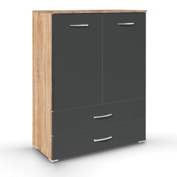 Aditio 2 Door Cupboard 2 Bottom Drawer Sonoma Oak and Metallic Dark Grey
