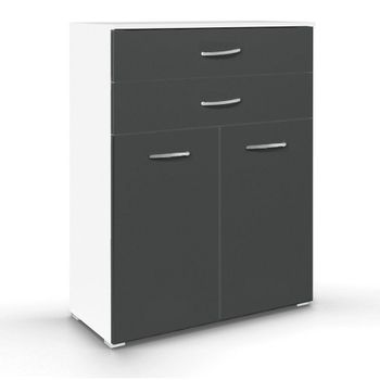 Aditio 2 Door with 2 Top Drawer Cupboard Alpine White and Metallic Dark Grey