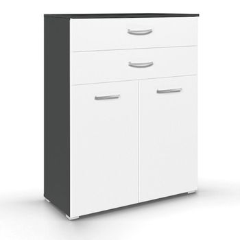 Aditio 2 Door with 2 Top Drawer Cupboard Metallic Dark Grey and Alpine White