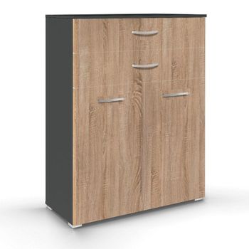 Aditio 2 Door with 2 Top Drawer Cupboard Metallic Dark Grey and Sonoma Oak