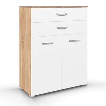 Aditio 2 Door with 2 Top Drawer Cupboard Sonoma Oak and Alpine White