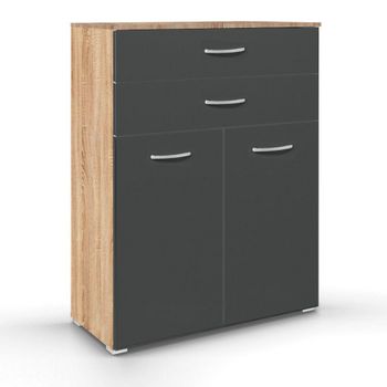 Aditio 2 Door with 2 Top Drawer Cupboard Sonoma Oak and Metallic Dark Grey