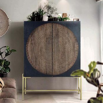 Refton 2 Door Cupboard Carved Dark Mango Wood Black