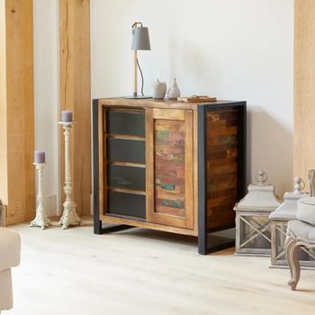 Urban Chic Reclaimed Wood Storage 1 Door 4 Drawer Cupboard