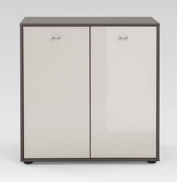 Tokio Magnolia Glass and Havana Carcase Silver Handle 2 Door Dresser
