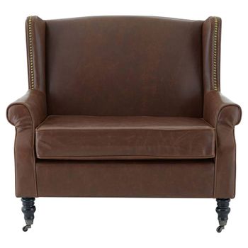 Fulham Brown Faux Leather Wing Armchair