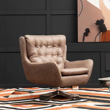 Harold Brown Faux Leather Swivel Armchair