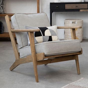 Harry Grey Linen Fabric with Oak Swivel Armchair