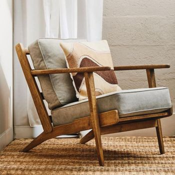 Hector Beige Fabric with American Oak Armchair