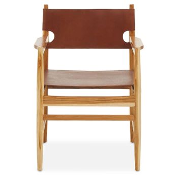 Kendari Antique Brown Leather with Teak Wood Lounge Armchair