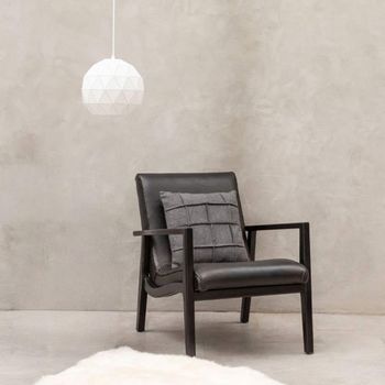 Kendari Black Leather with Teak Wood Armchair