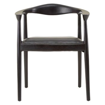 Kendari Black Leather with Teak Wood Curved Back Armchair