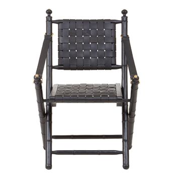 Kendari Black Strapped Leather with Teak Wood Armchair