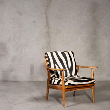 Kendari Black and White Leather with Teak Wood Armchair