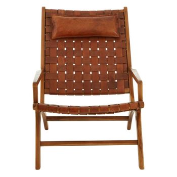 Kendari Brown Woven Leather with Teak Wood Armchair