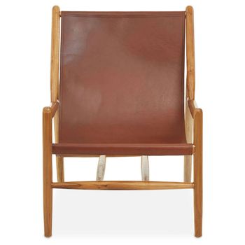 Kendari Dark Brown Leather with Teak Wood Lounge Chair