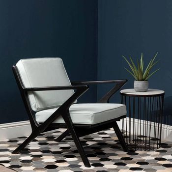 Kendari Grey Leather with Teak Wood Lounge Armchair