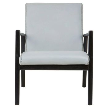Kendari Grey Leather with Teak Wood Armchair