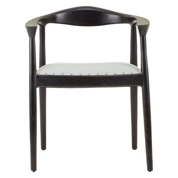Kendari Grey Leather with Teak Wood Curved Back Armchair