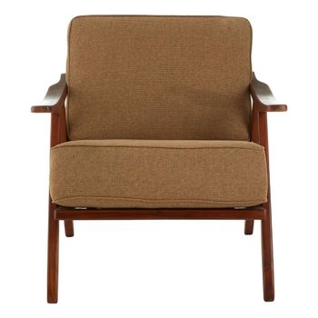 Kendari Light Brown Fabric with Teak Wood Armchair