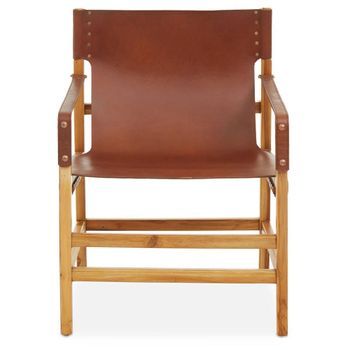 Kendari Vintage Brown Leather with Teak Wood Lounge Chair with Footrest