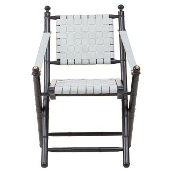 Kendari White Strapped Leather with Teak Wood Armchair
