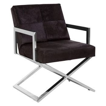 Kensington Townhouse Black Leather with Silver Metal Armchair