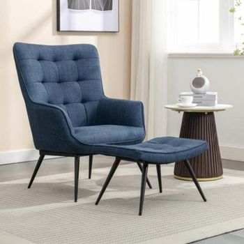 Katelyn Accent Blue Fabric Armchair with Footstool