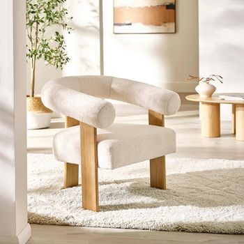 Freya White Boucle Fabric Accent Chair