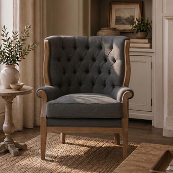 Cabra Graphite Grey Fabric with Wood Armchair