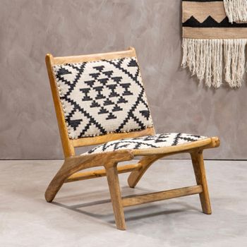 Cefena White and Black Fabric Berber Style Lounge Chair