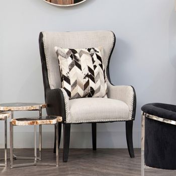 Doucet Chair Beige Fabric with Black Faux Leather Back