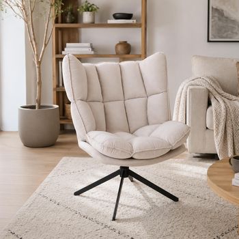 Beige and Black Fabric and Metal Swivel Relax Chair