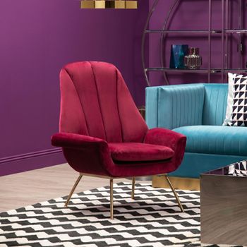 Billi Lounge Chair with Wine Velvet Fabric with Gold Legs