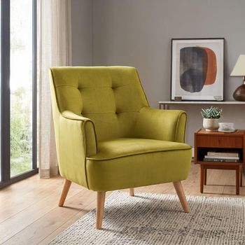 Tara Accent Pistachio Velvet Fabric and Oak Armchair