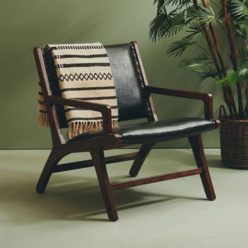 Inca Chair Lounge Black Cow Leather with Teak Wood