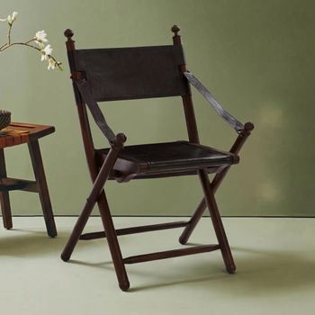 Inca Chair Folding Black Leather with Teak Wood